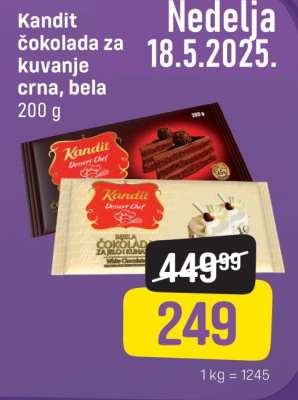 Kandit čokolada za kuvanje crna, bela 200 g