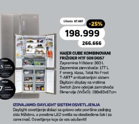 HAIER CUBE KOMBINOVANI FRIŽIDER HTF 508 DGS7