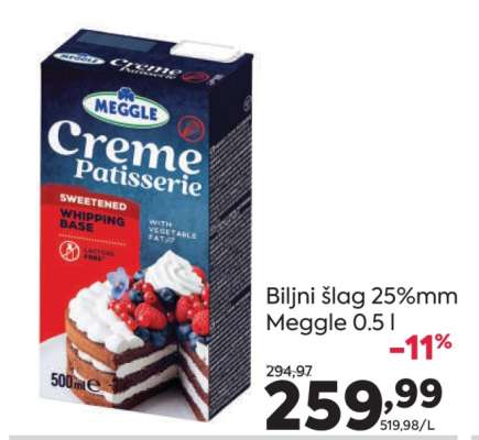 Biljni šlag 25%mm Meggle 0.5 l
