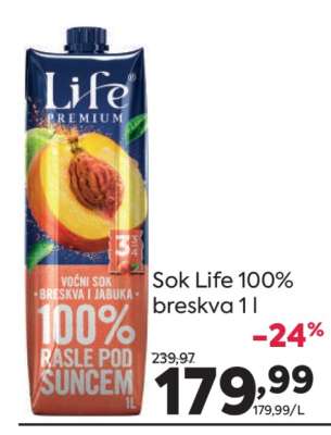 Sok Life 100% breskva 1 l