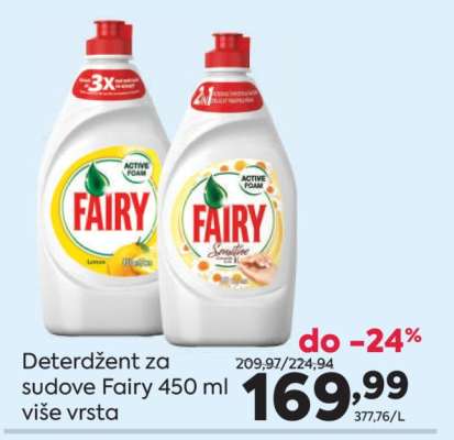 Deterdžent za sudove Fairy 450 ml više vrsta