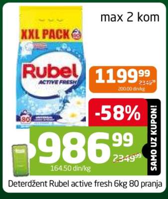 Deterdžent Rubel active fresh 6kg 80 pranja