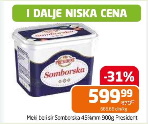 Meki beli sir Somborska 45%mm 900g President