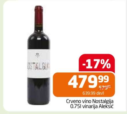 Crveno vino Nostalgija 0.75l vinarija Aleksić