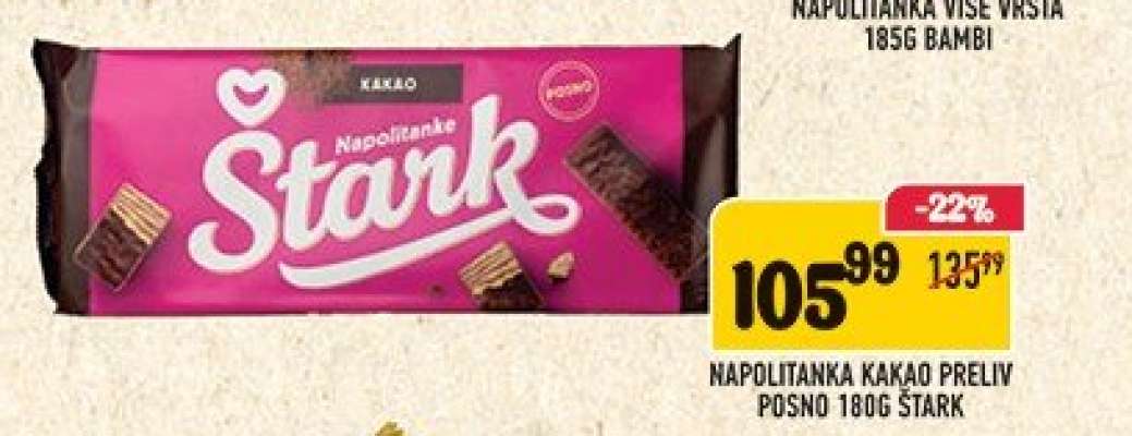Napolitanka Kakao Preliv Posno 180g Štark