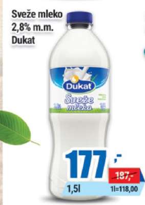 SVEŽE MLEKO 2.8 % m.m. Dukat