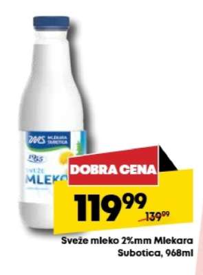 Sveže mleko 2%mm Mlekara Subotica, 968ml