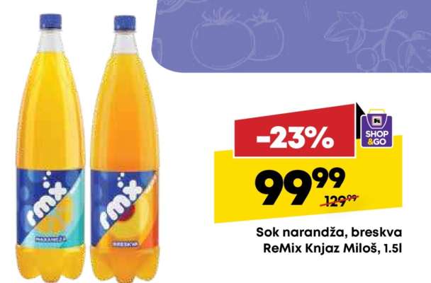 Sok narandža, breskva ReMix Knjaz Miloš, 1.5l