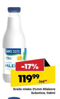 Sveže mleko 2%mm Mlekara Subotica, 968ml