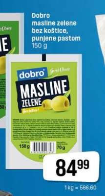 Dobro masline zelene bez koštice, punjene pastom