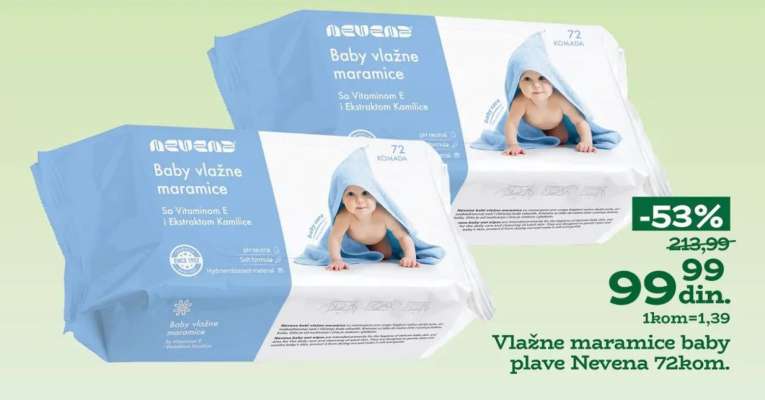 Vlažne maramice baby plave Nevena 72kom.