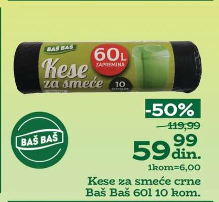 Kese za smeće crne Baš Baš 60l 10 kom.