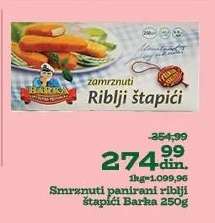 Smrznuti panirani riblji štapići Barka 250g