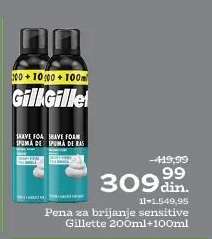 Pena za brijanje sensitive Gillette 200ml+100ml