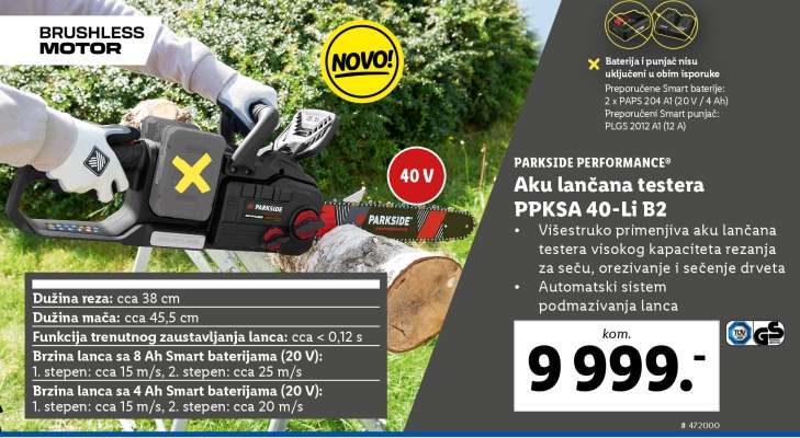 PARKSIDE PERFORMANCE® Aku lančana testera PPKSA 40-Li B2