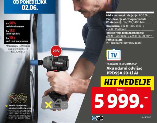 PARKSIDE PERFORMANCE Aku udarni odvijač PPDSSA 20-Li A1