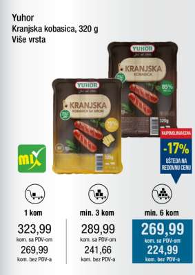 Yuhor Kranjska kobasica, 320 g