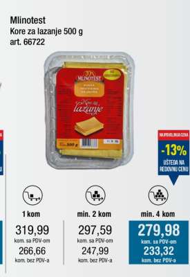 Mlinotest Kore za lazanje 500 g