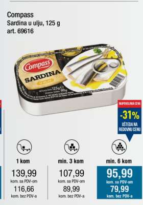 Compass Sardina u ulju, 125 g