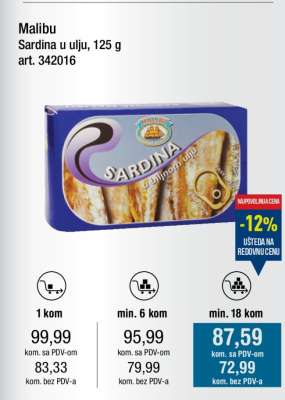 Malibu Sardina u ulju, 125 g