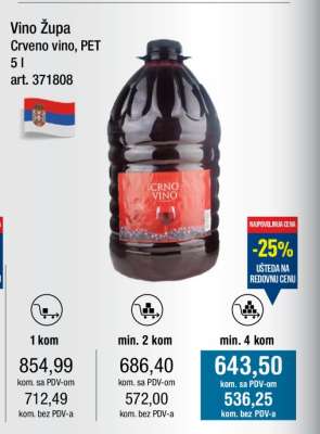 Vino Župa Crveno vino, PET 5 l