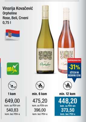 Vinarija Kovačević Orpheline Rose, Beli, Crveni