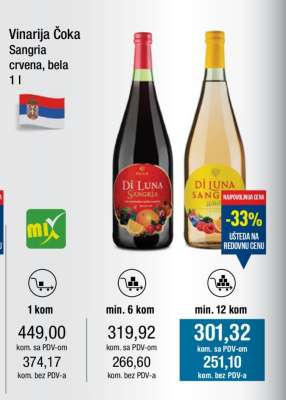 Vinarija Čoka Sangria crvena, bela 1 l