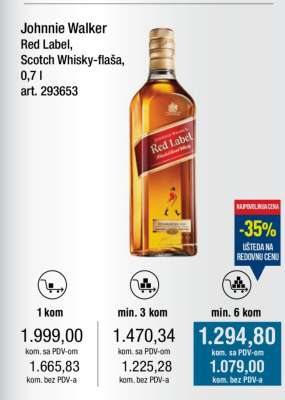 Johnnie Walker Red Label, Scotch Whisky-flaša, 0,7 l