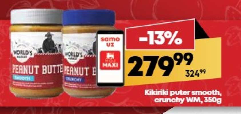 Kikiriki puter smooth, crunchy WM, 350g