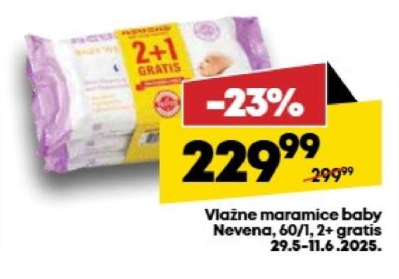Vlažne maramice baby Nevena, 60/1, 2+ gratis