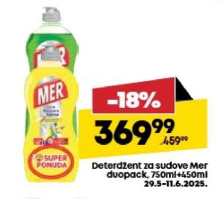 Deterdžent za sudove Mer duopack, 750ml+450ml
