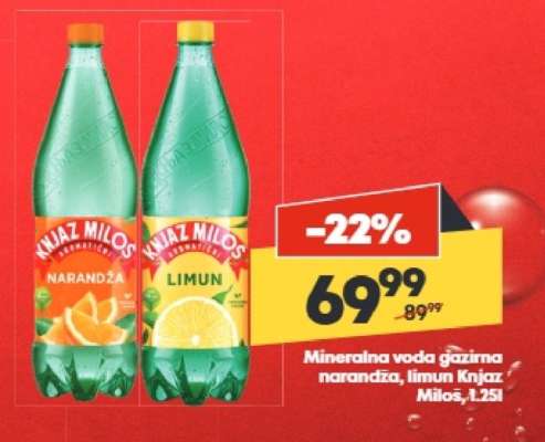 Mineralna voda gazirna narandža, limun Knjaz Miloš, 1.25l