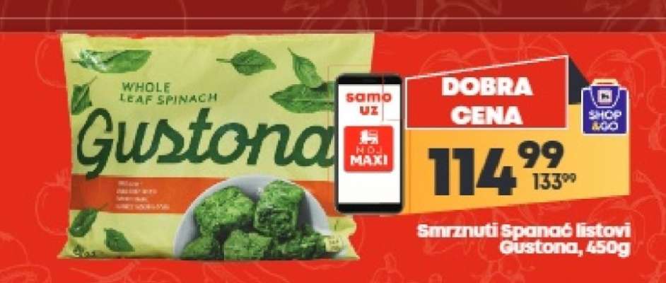 Smrznuti Spanać listovi Gustona, 450g