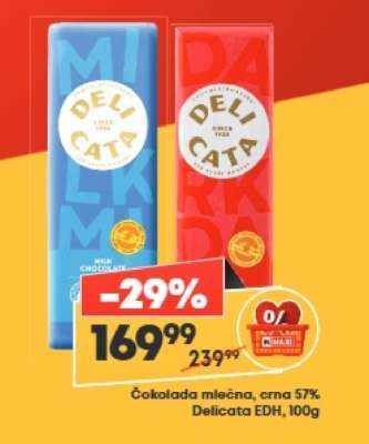 Čokolada mlečna, crna 57%, Delicata EDH, 100g