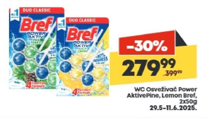 WC Osvěživač Power AktivePine, Lemon Bref, 2x50g