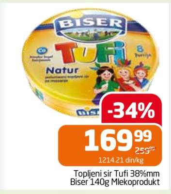 Topljeni sir Tufi 38%mm Biser 140g Mlekoprodukt