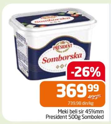 Meki beli sir 45%mm President 500g Somboled