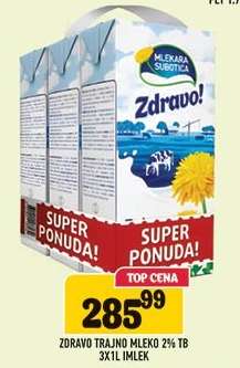 Zdravo Trajno Mleko 2% TB 3x1L Imlek