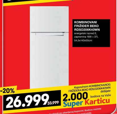KOMBINOVANI FRIŽIDER BEKO RDSO206K40WN