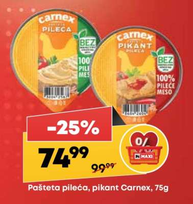 Pašteta pileća pikant Carnex 75g