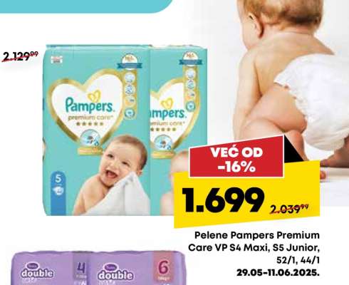 Pelene Pampers Premium Care VP S4 Maxi, S5 Junior, 52/1, 44/1