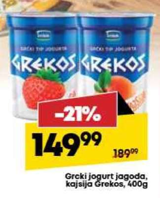 Grčki jogurt jagoda, kajsija Grekos, 400g
