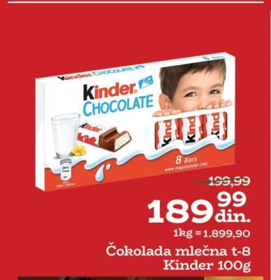 Čokolada mlečna t-8 Kinder 100g