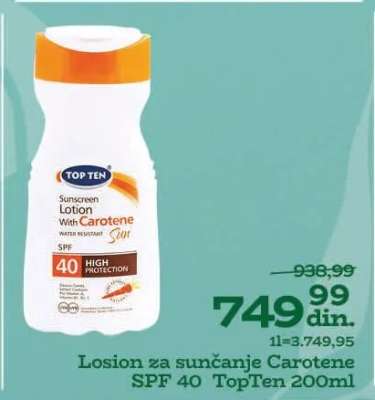 Losion za sunčanje Carotene SPF 40 TopTen 200ml