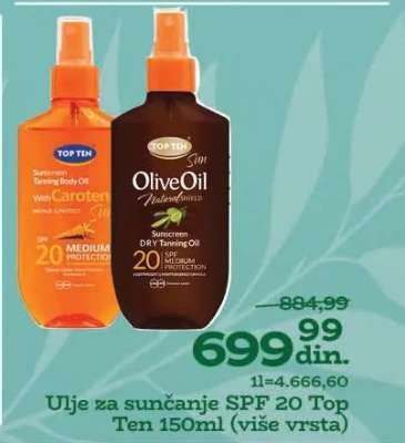 Ulje za sunčanje SPF 20 Top Ten 150ml