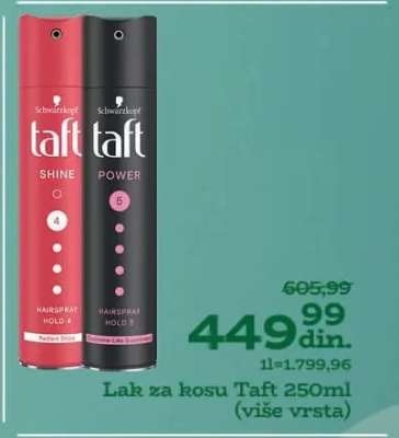 Lak za kosu Taft 250ml više vrsta