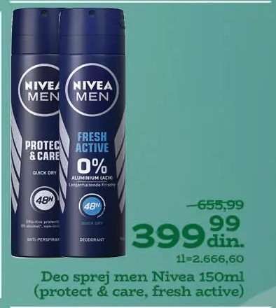 Deo sprej men Nivea 150ml (protect & care, fresh active)