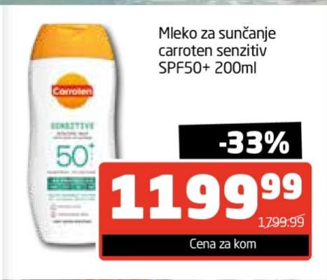 Mleko za sunčanje Carroten Sensitiv SPF50+ 200ml