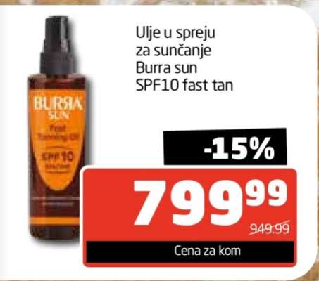 Ulje u spreju za sunčanje Burra sun SPF10 fast tan