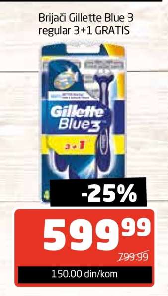 Brijači Gillette Blue 3 regular 3 + 1 GRATIS